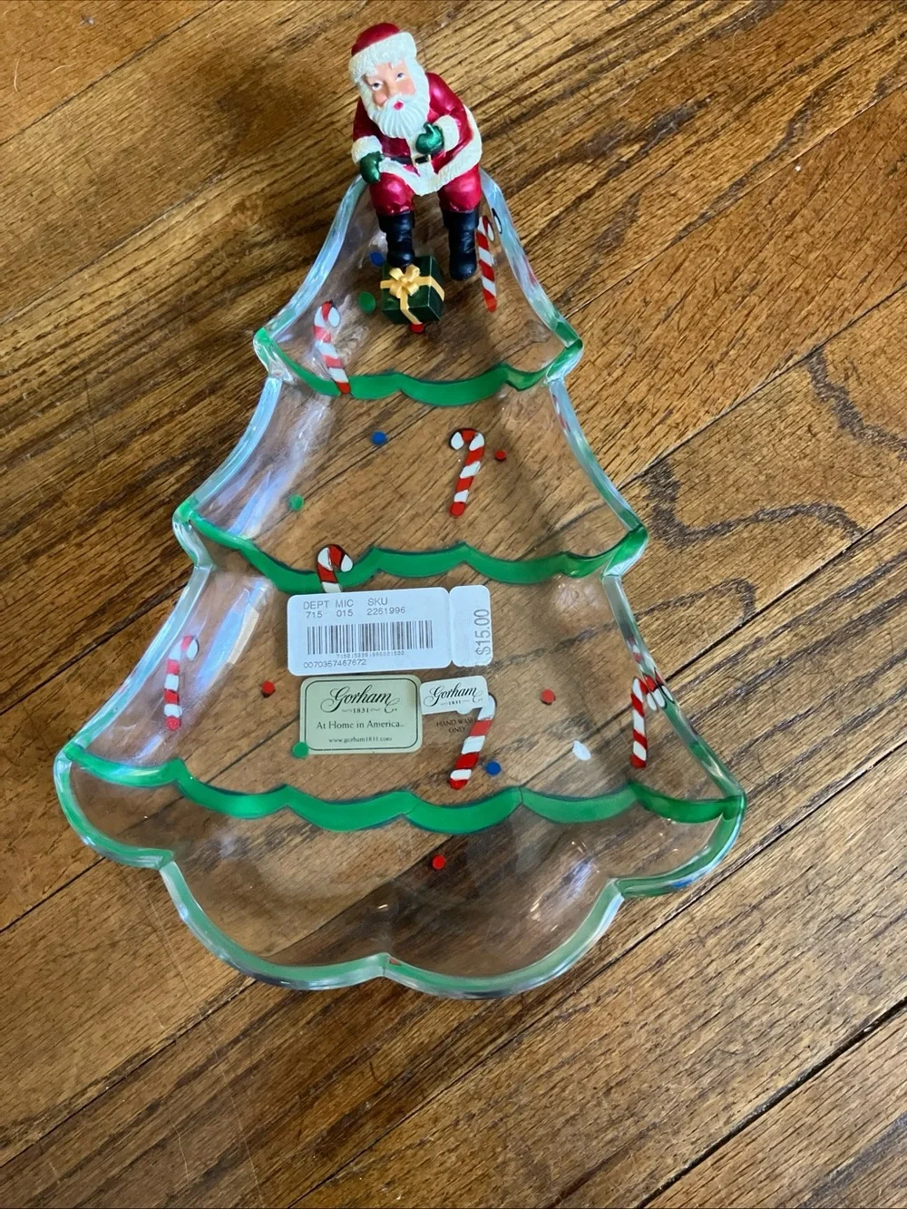 Gorham Winter Follies Tree Candy Dish w Santa Christmas 8'' Crystal Glass